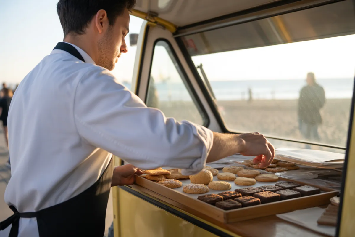 Triporteur Aloha Omaha Cafe sur la plage de Saint Laurent sur mer